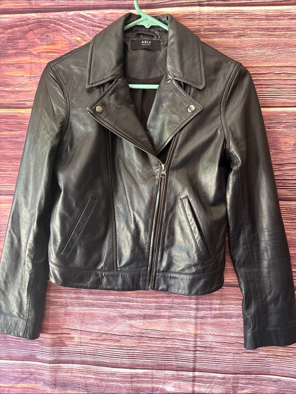 Able Black Leather Asymmetrical Moto Jacket